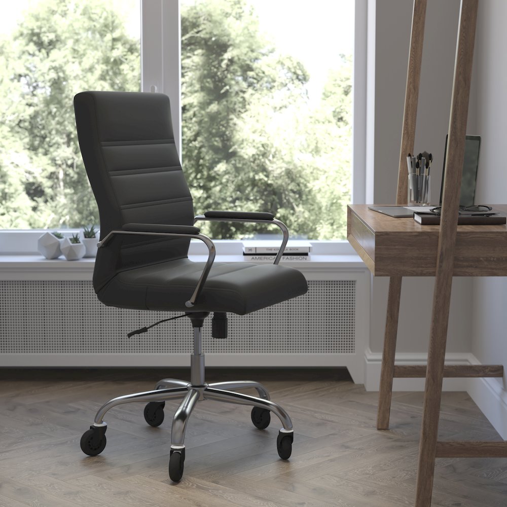 High Back Black Executive Swivel Office Chair with Chrome Frame, Arms,. Picture 2