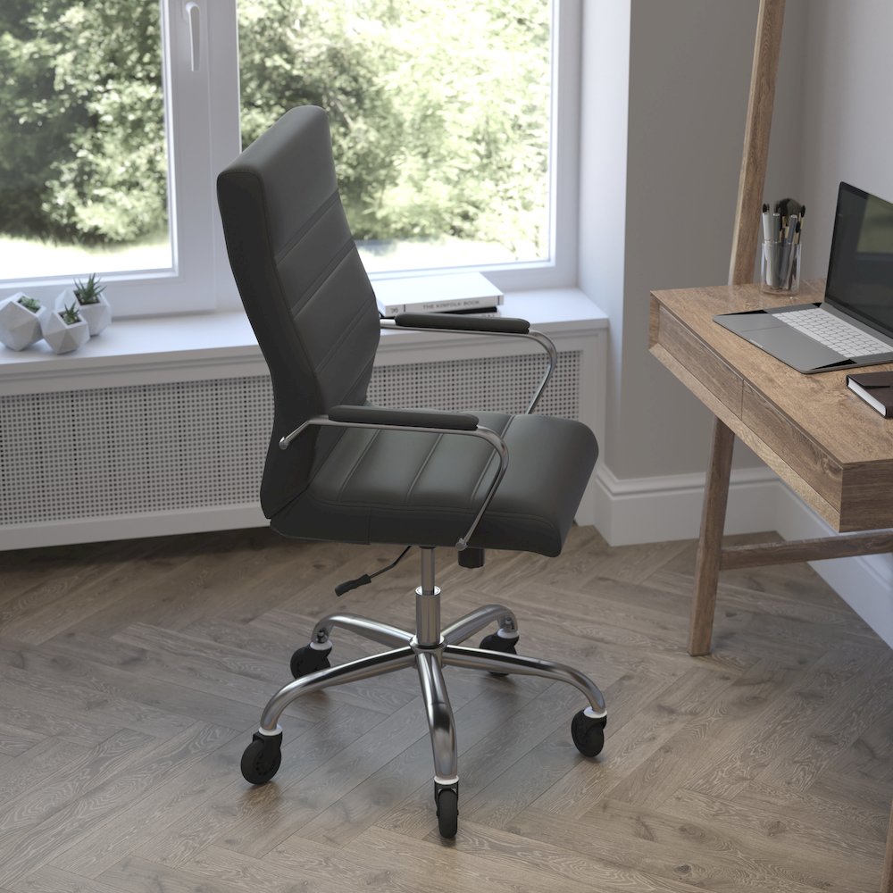 High Back Black Executive Swivel Office Chair with Chrome Frame, Arms,. Picture 7