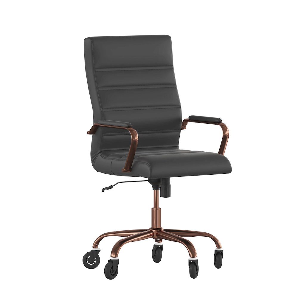 High Back Black Executive Swivel Office Chair with Rose Gold Frame, Arms,. Picture 1