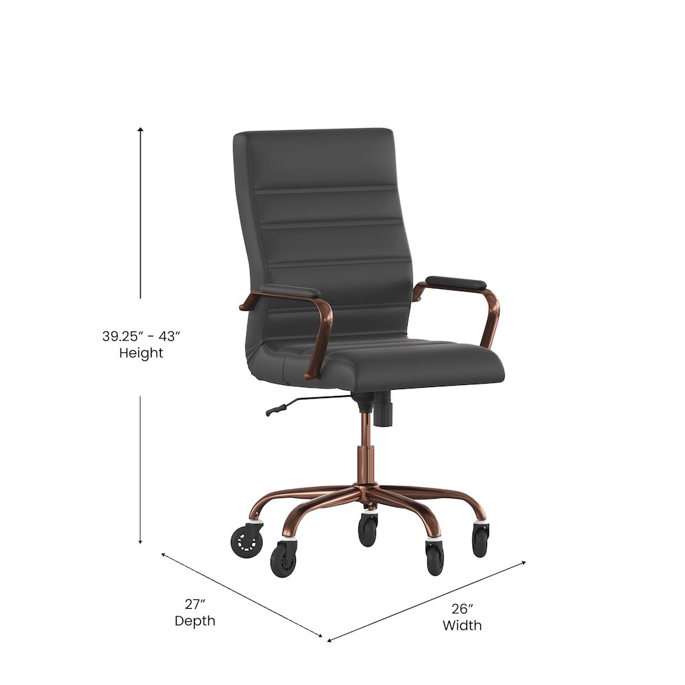 High Back Black Executive Swivel Office Chair with Rose Gold Frame, Arms,. Picture 5