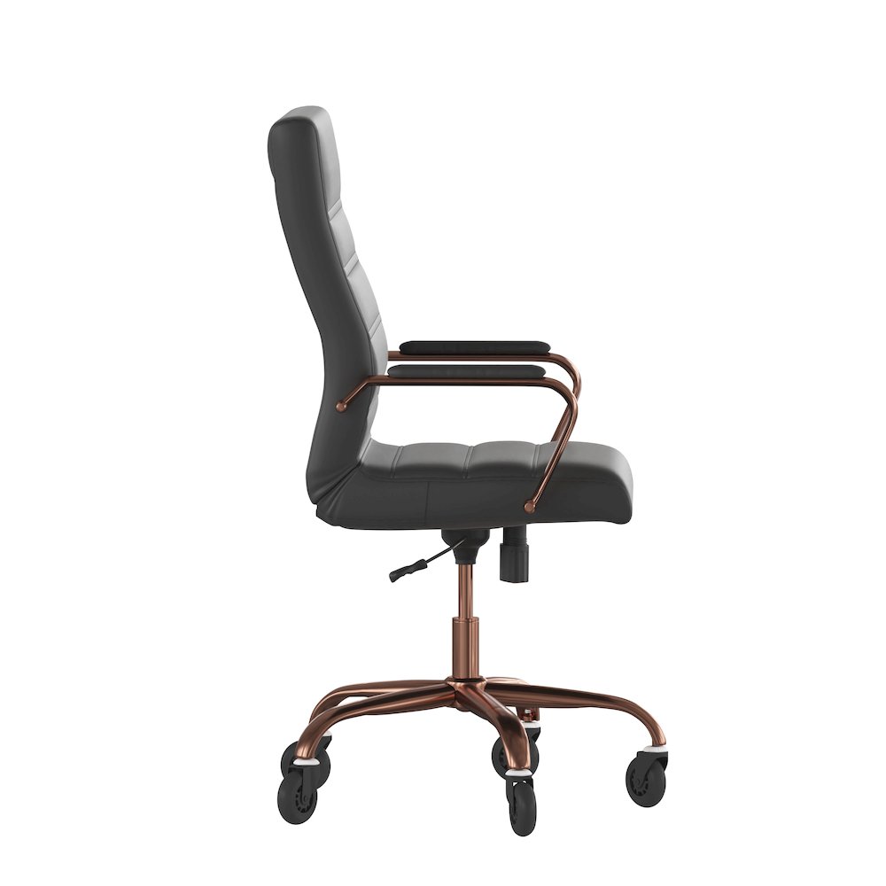 High Back Black Executive Swivel Office Chair with Rose Gold Frame, Arms,. Picture 8