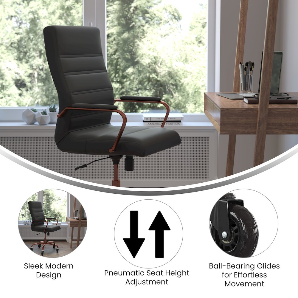 High Back Black Executive Swivel Office Chair with Rose Gold Frame, Arms,. Picture 4