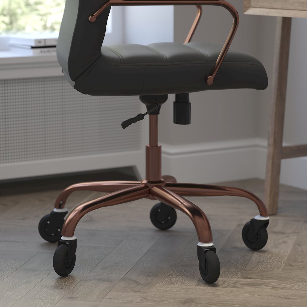 High Back Black Executive Swivel Office Chair with Rose Gold Frame, Arms,. Picture 7
