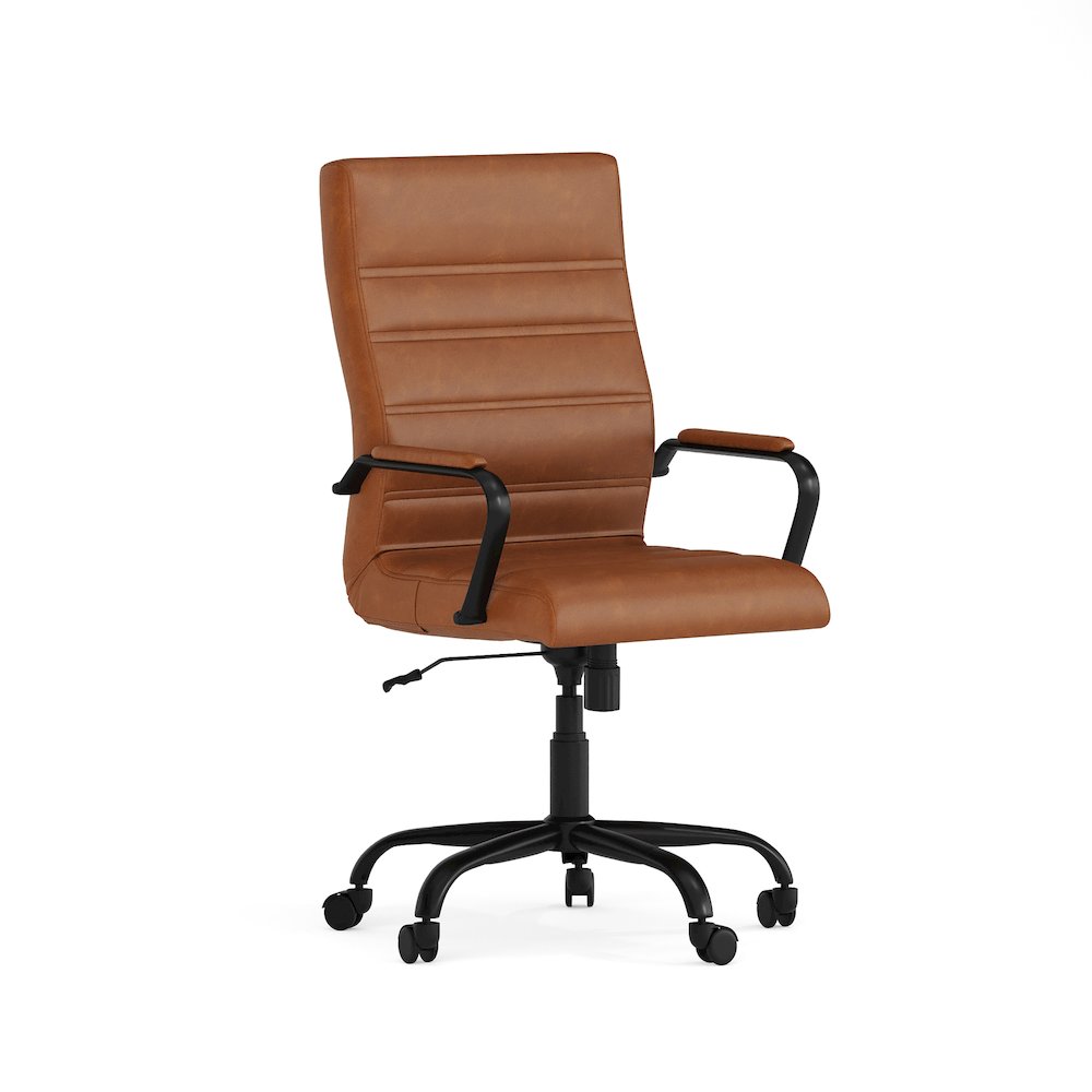 High Back Brown Executive Swivel Office Chair with Black Frame and Arms. Picture 3