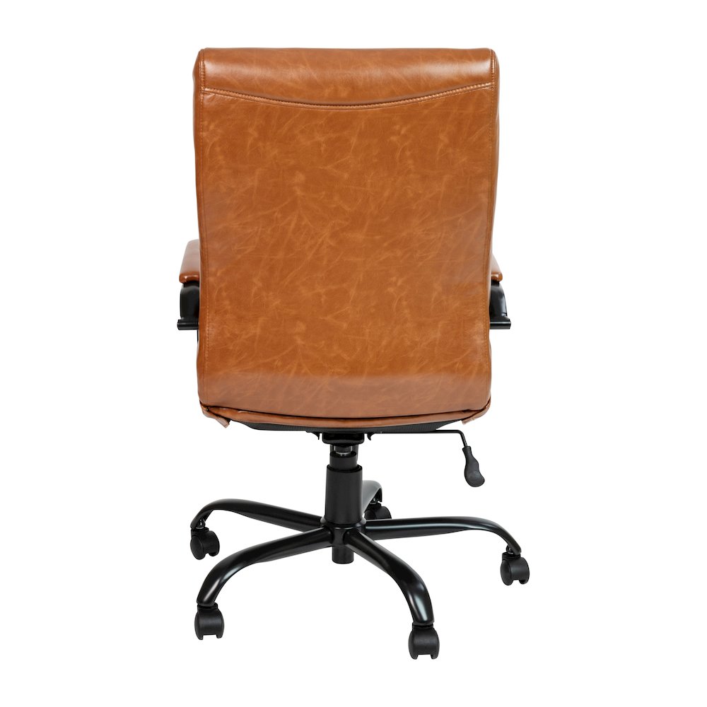 High Back Brown Executive Swivel Office Chair with Black Frame and Arms. Picture 13