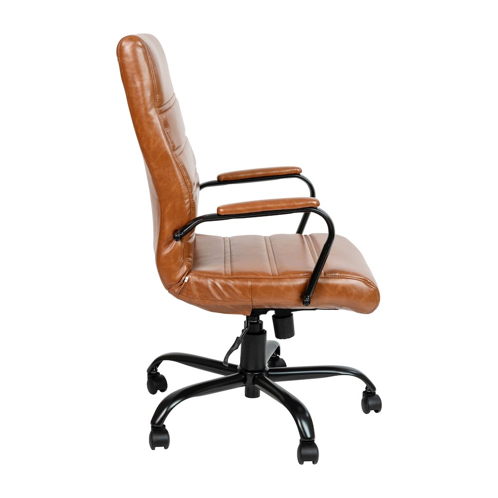 High Back Brown Executive Swivel Office Chair with Black Frame and Arms. Picture 15