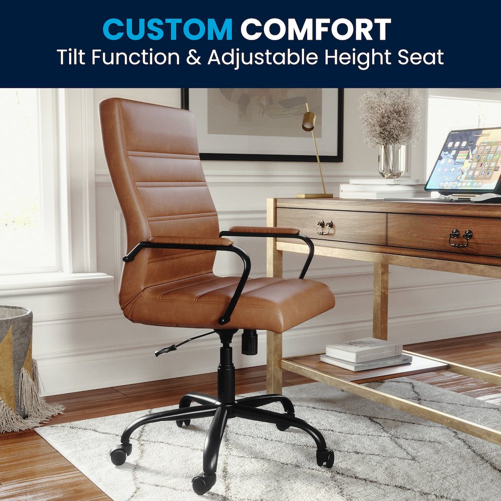 High Back Brown Executive Swivel Office Chair with Black Frame and Arms. Picture 11