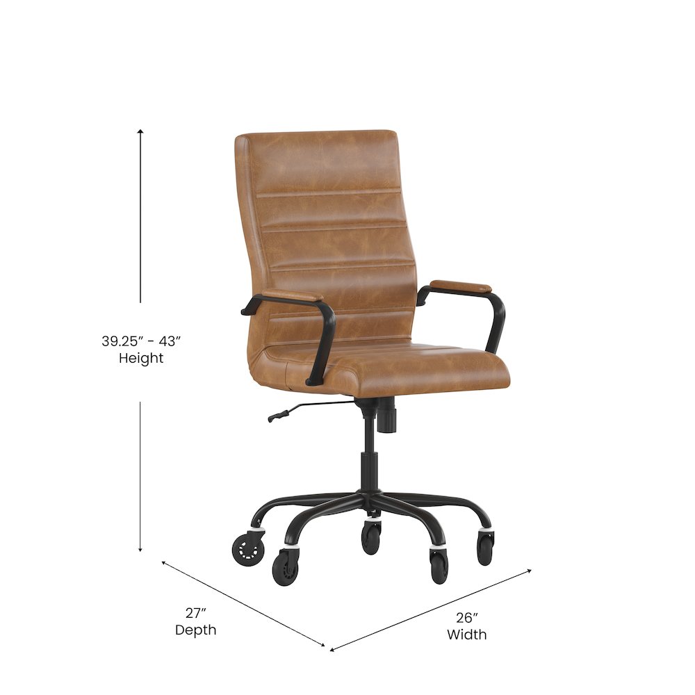 High Back Brown Executive Swivel Office Chair with Black Frame, Arms,. Picture 5