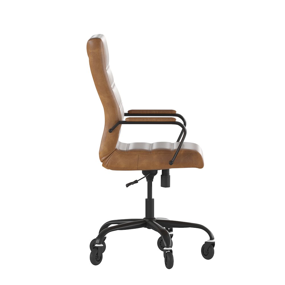 High Back Brown Executive Swivel Office Chair with Black Frame, Arms,. Picture 8