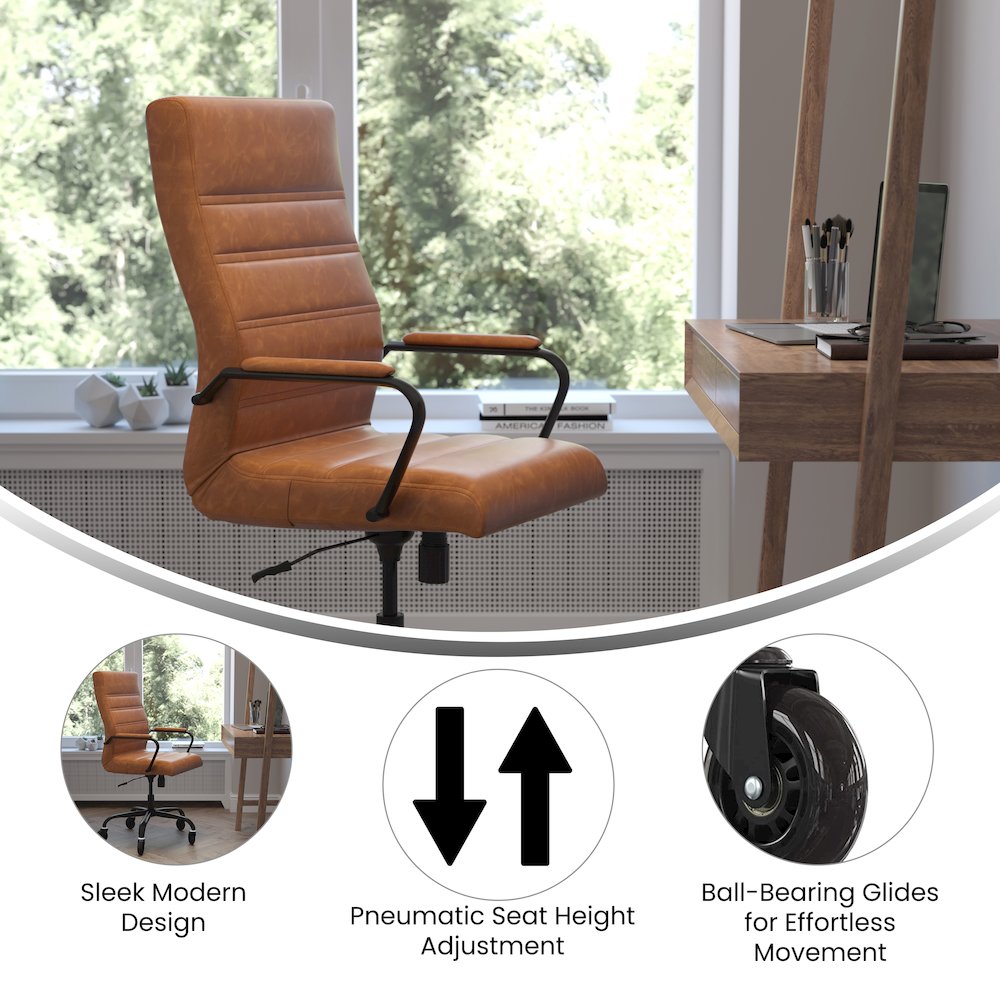 High Back Brown Executive Swivel Office Chair with Black Frame, Arms,. Picture 4