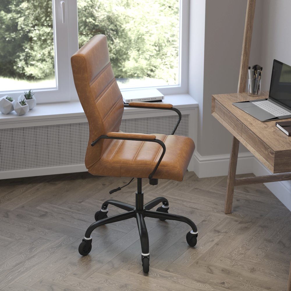 High Back Brown Executive Swivel Office Chair with Black Frame, Arms,. Picture 7