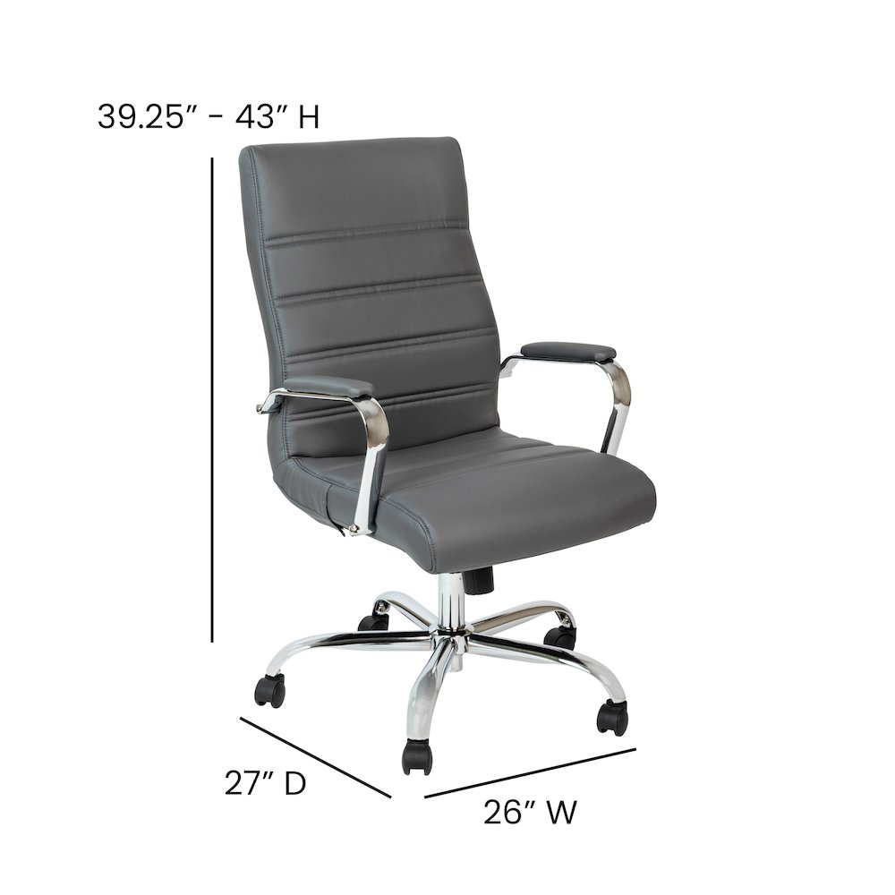 High Back Gray Executive Swivel Office Chair with Chrome Frame and Arms. Picture 7