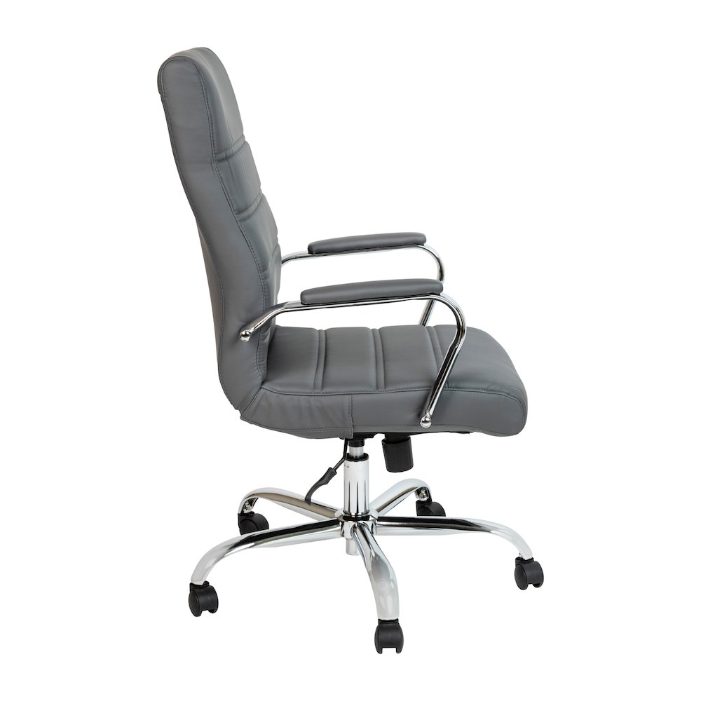 High Back Gray Executive Swivel Office Chair with Chrome Frame and Arms. Picture 10