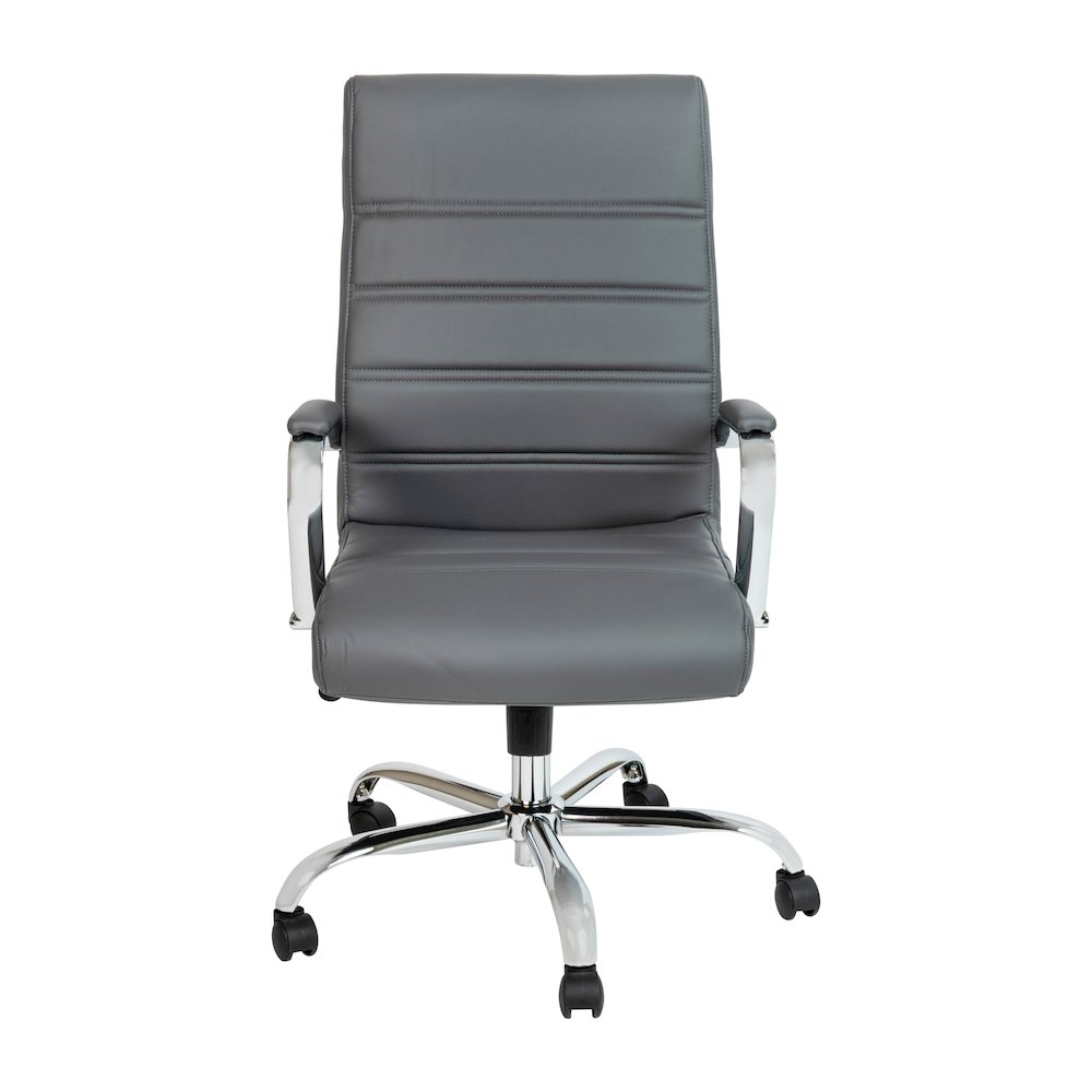 High Back Gray Executive Swivel Office Chair with Chrome Frame and Arms. Picture 11