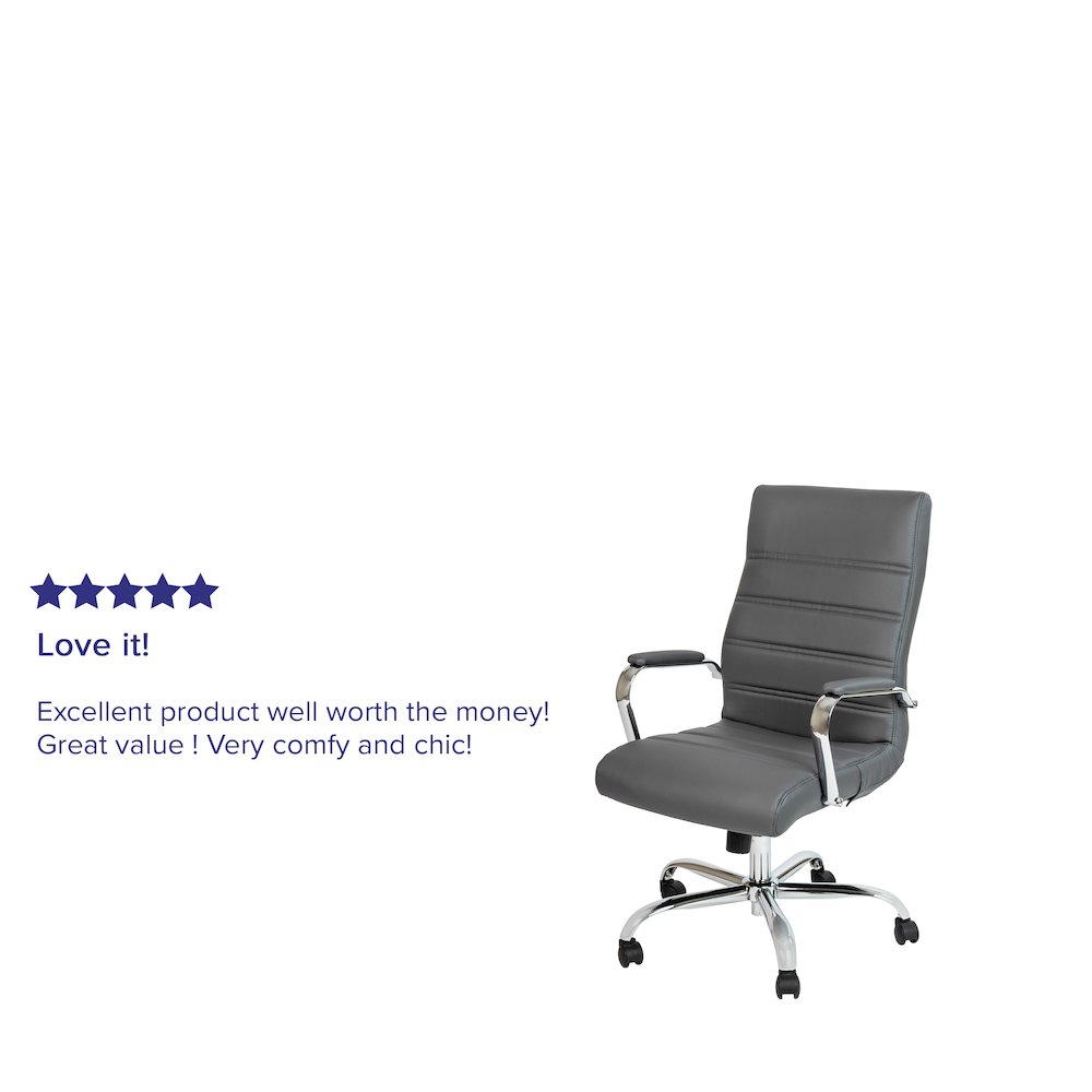 High Back Gray Executive Swivel Office Chair with Chrome Frame and Arms. Picture 5