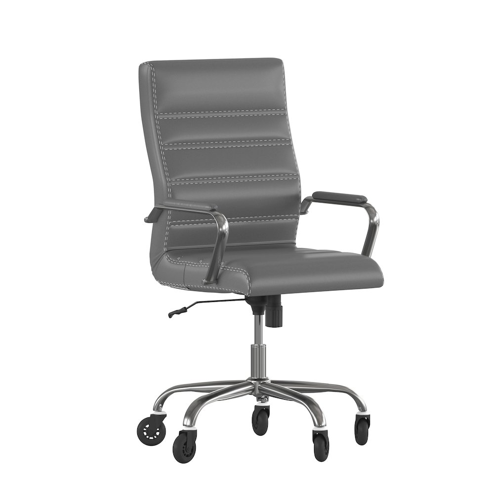 High Back Gray Executive Swivel Office Chair with Chrome Frame, Arms,. Picture 1