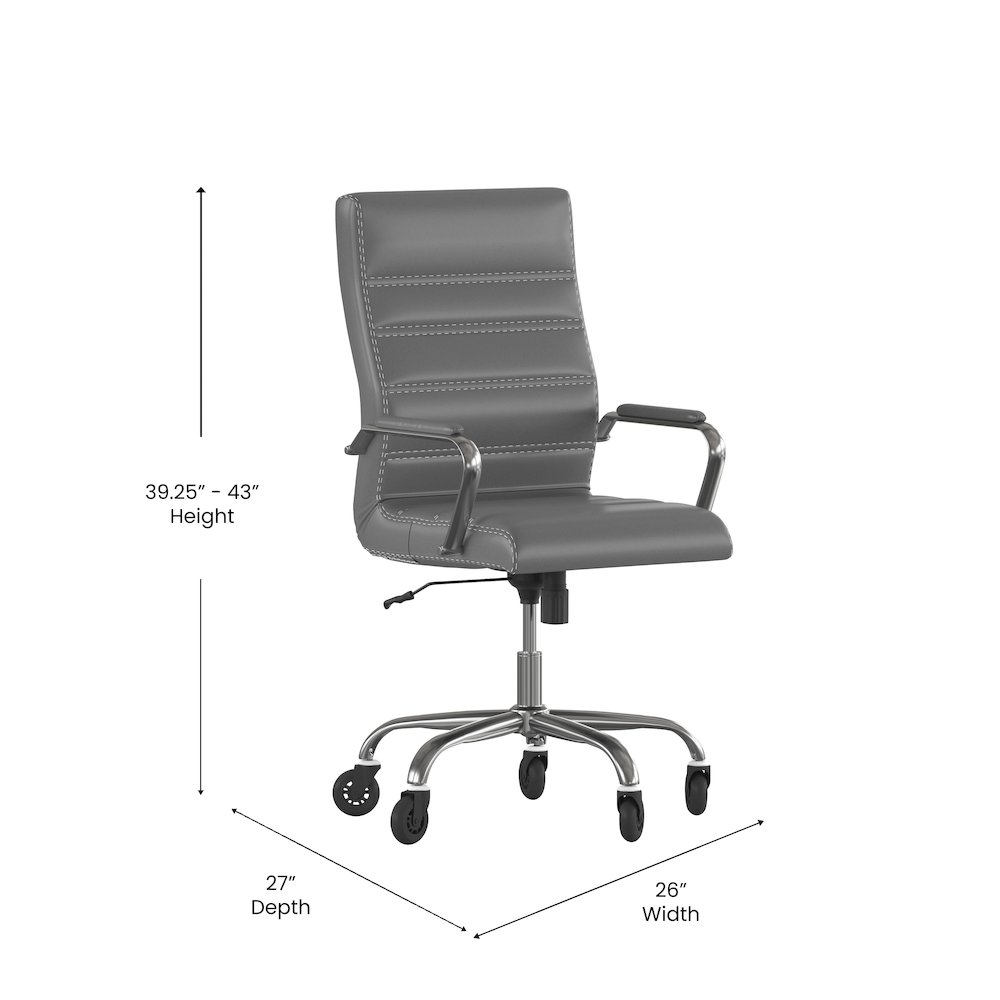 High Back Gray Executive Swivel Office Chair with Chrome Frame, Arms,. Picture 5