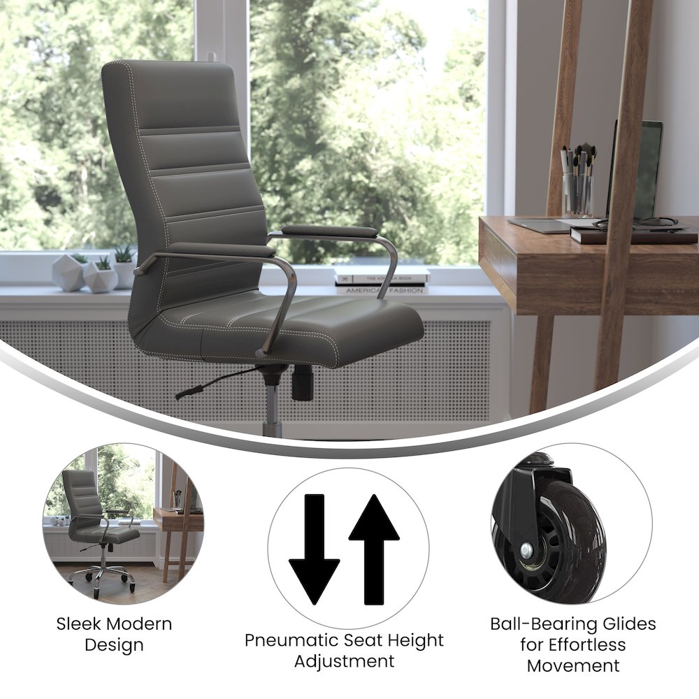 High Back Gray Executive Swivel Office Chair with Chrome Frame, Arms,. Picture 4
