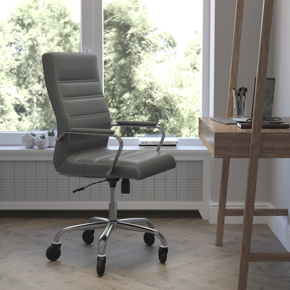 High Back Gray Executive Swivel Office Chair with Chrome Frame, Arms,. Picture 2