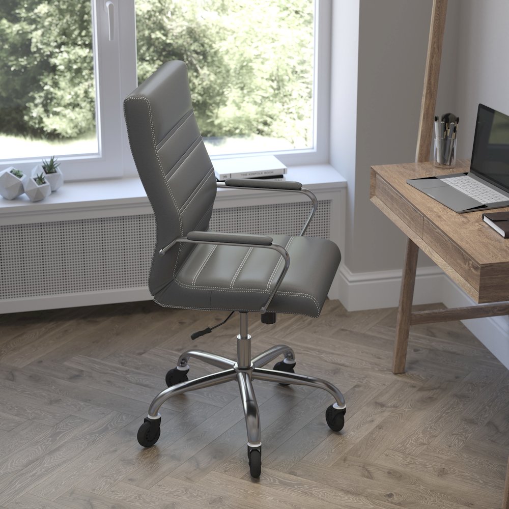 High Back Gray Executive Swivel Office Chair with Chrome Frame, Arms,. Picture 6