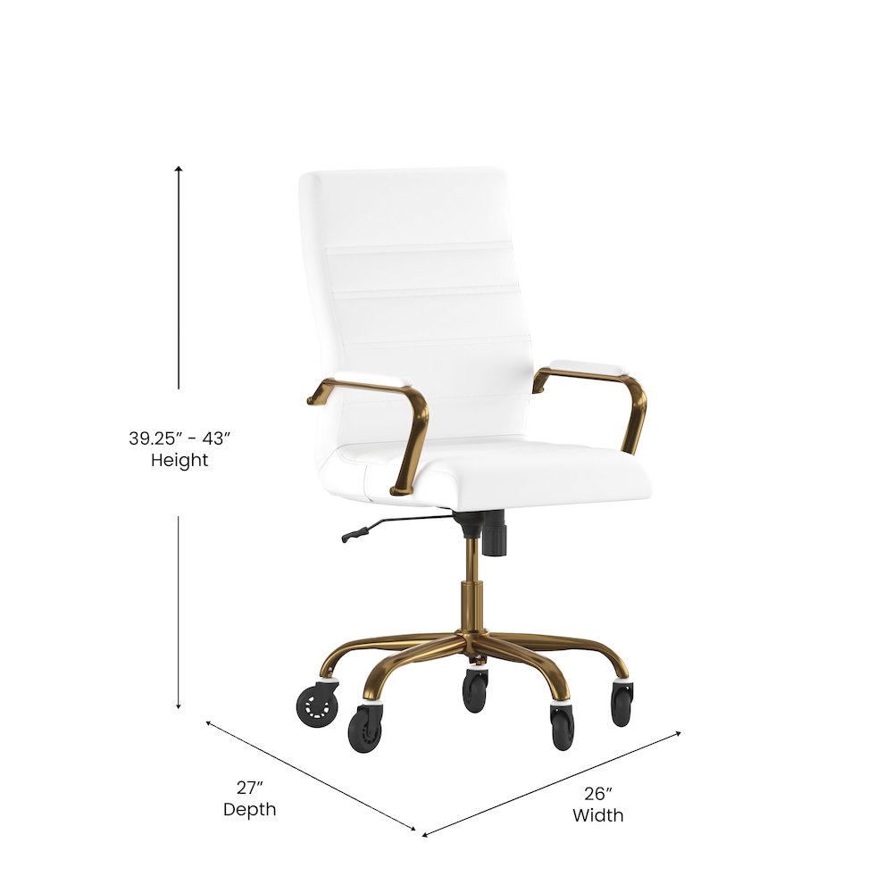 High Back White Executive Swivel Office Chair with Gold Frame, Arms,. Picture 5