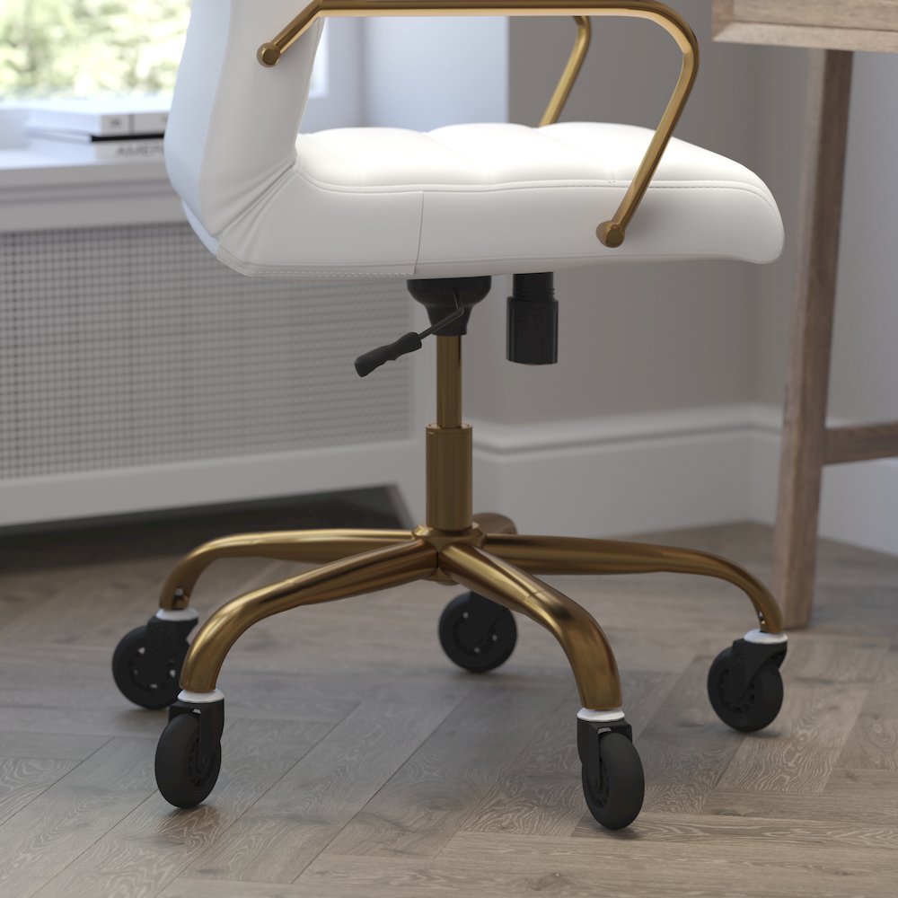High Back White Executive Swivel Office Chair with Gold Frame, Arms,. Picture 7