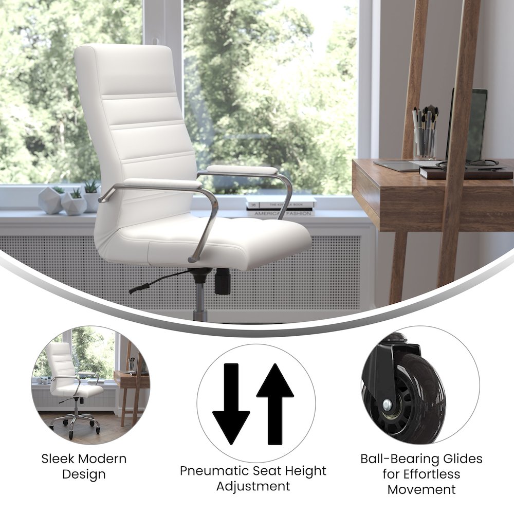 High Back White Executive Swivel Office Chair with Chrome Frame, Arms,. Picture 4