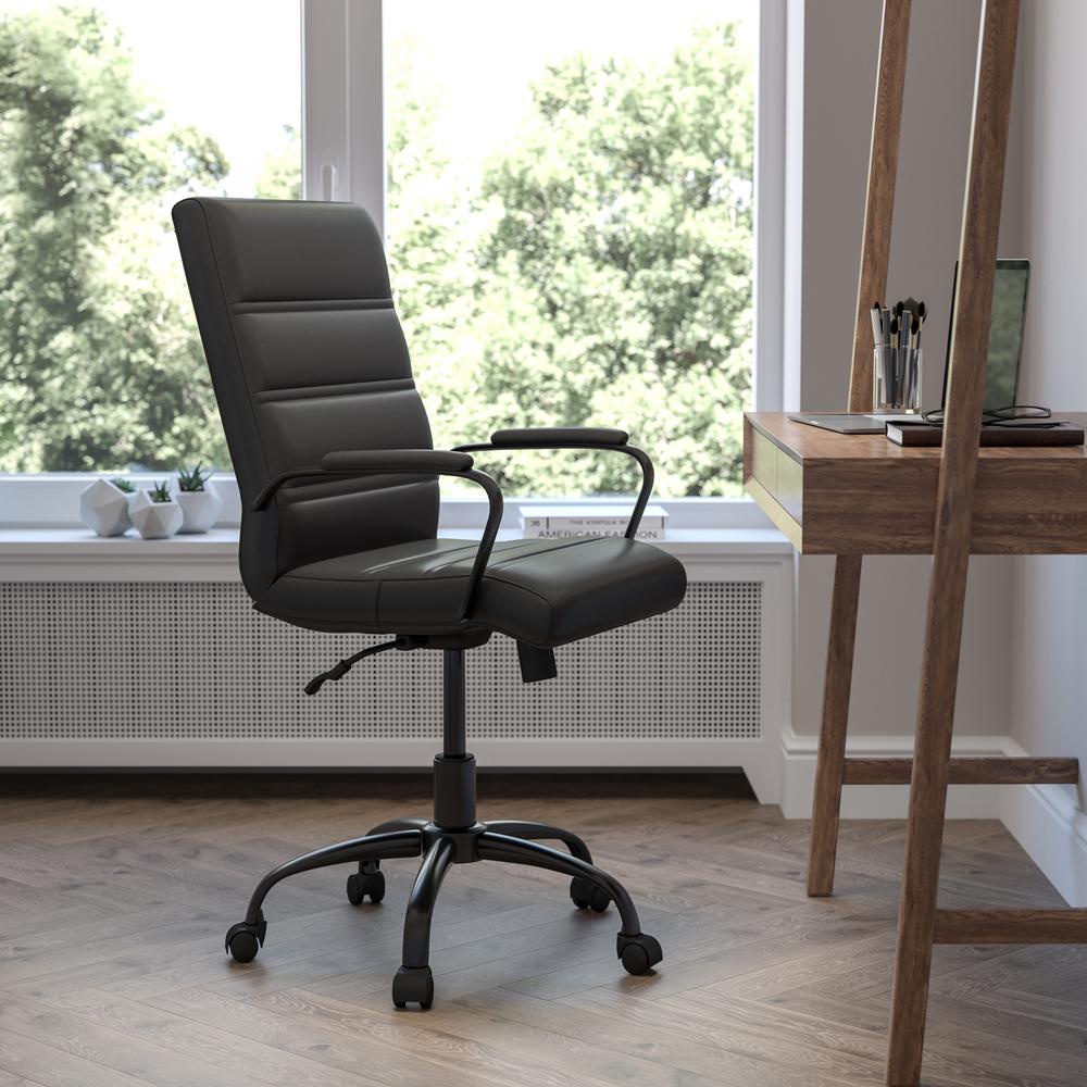 Mid-Back Black Executive Swivel Office Chair with Black Frame and Arms. Picture 1