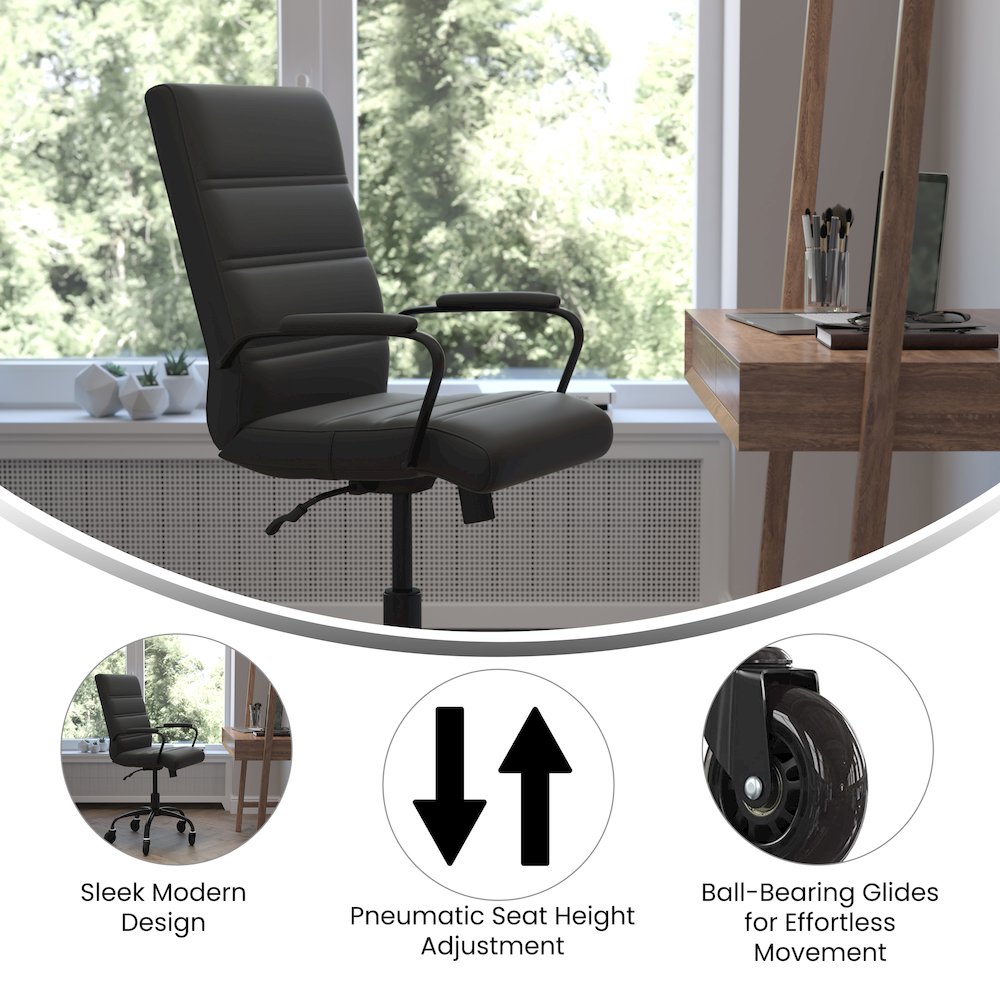 Mid-Back Black Executive Swivel Office Chair with Black Frame, Arms,. Picture 4