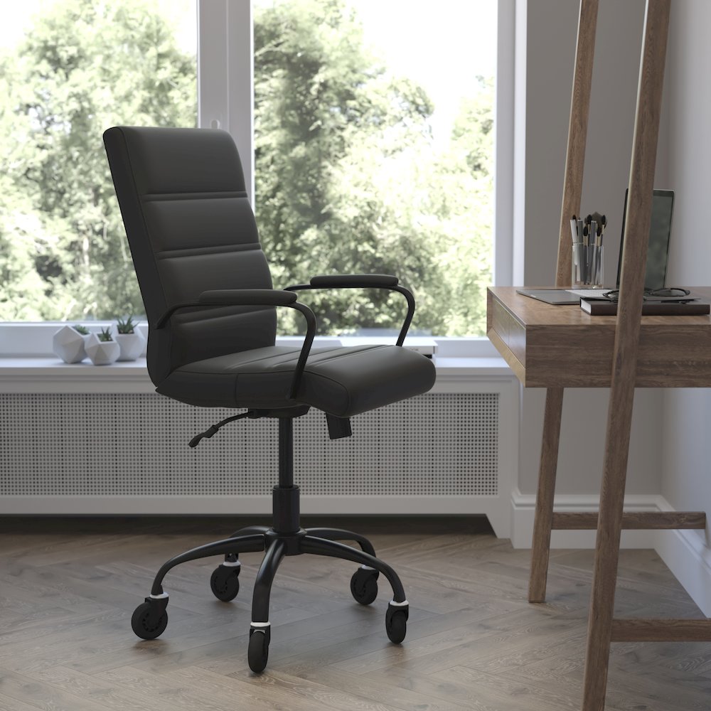 Mid-Back Black Executive Swivel Office Chair with Black Frame, Arms,. Picture 2