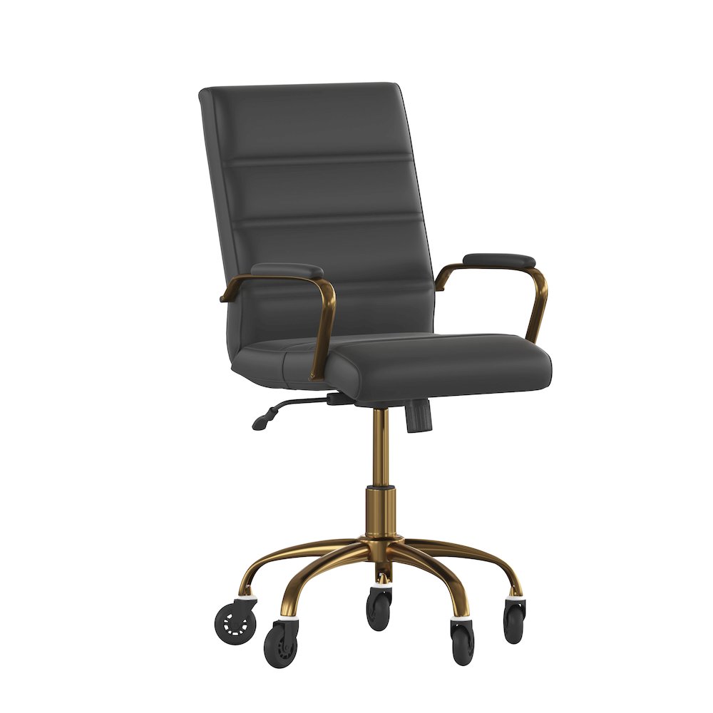 Mid-Back Black Executive Swivel Office Chair with Gold Frame, Arms,. Picture 1