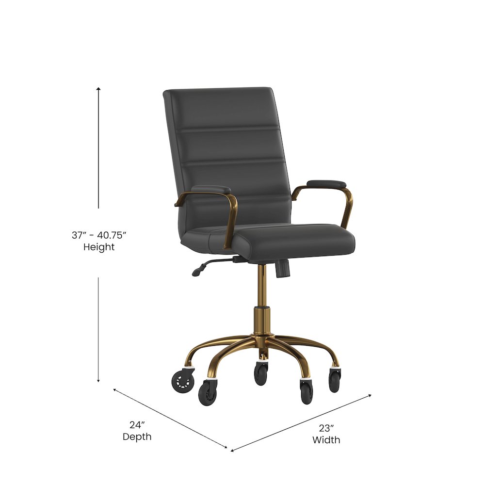 Mid-Back Black Executive Swivel Office Chair with Gold Frame, Arms,. Picture 5