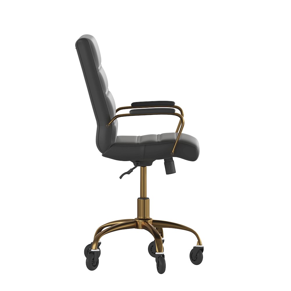 Mid-Back Black Executive Swivel Office Chair with Gold Frame, Arms,. Picture 8
