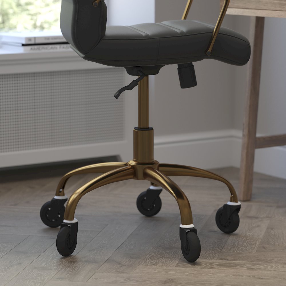 Mid-Back Black Executive Swivel Office Chair with Gold Frame, Arms,. Picture 7