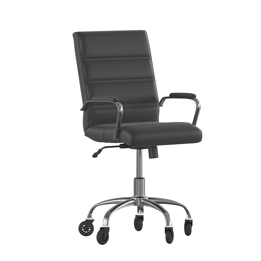 Mid-Back Black Executive Swivel Office Chair with Chrome Frame, Arms,. Picture 1