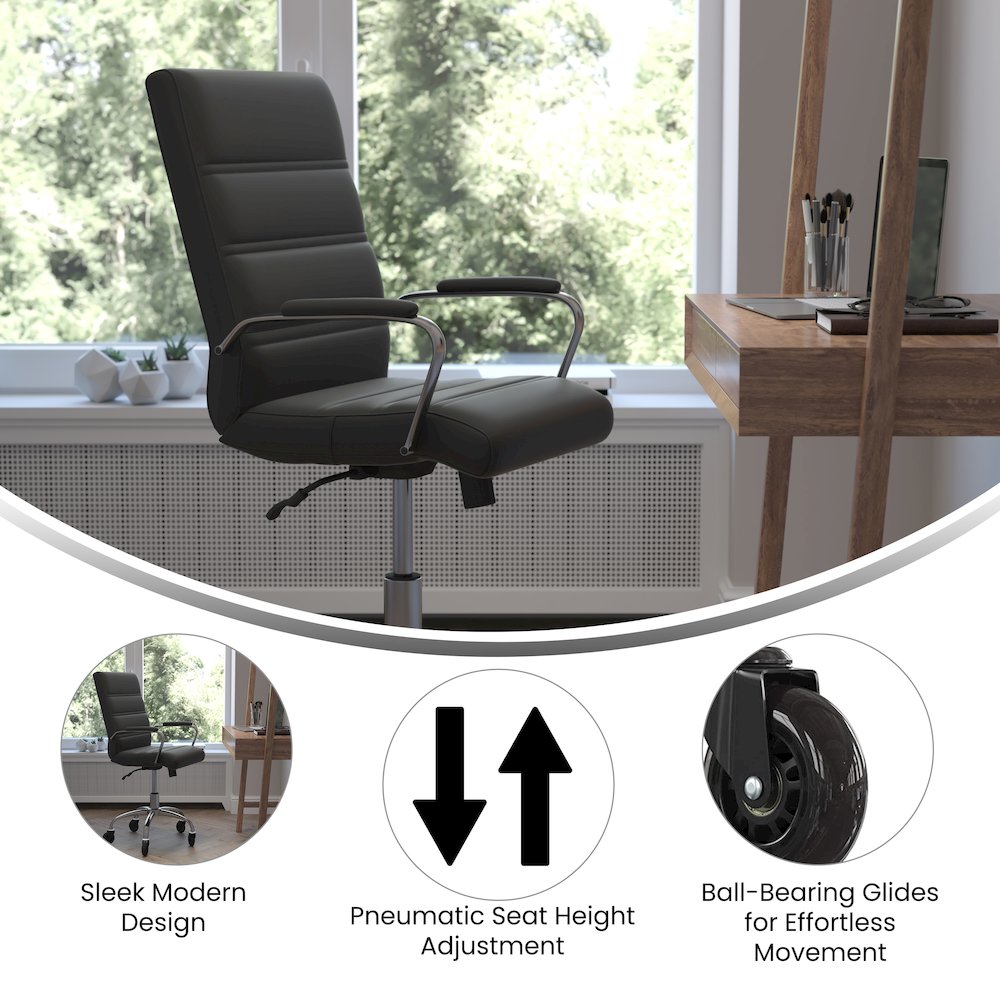 Mid-Back Black Executive Swivel Office Chair with Chrome Frame, Arms,. Picture 4