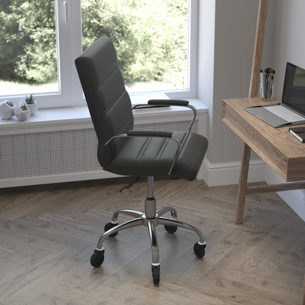 Mid-Back Black Executive Swivel Office Chair with Chrome Frame, Arms,. Picture 6