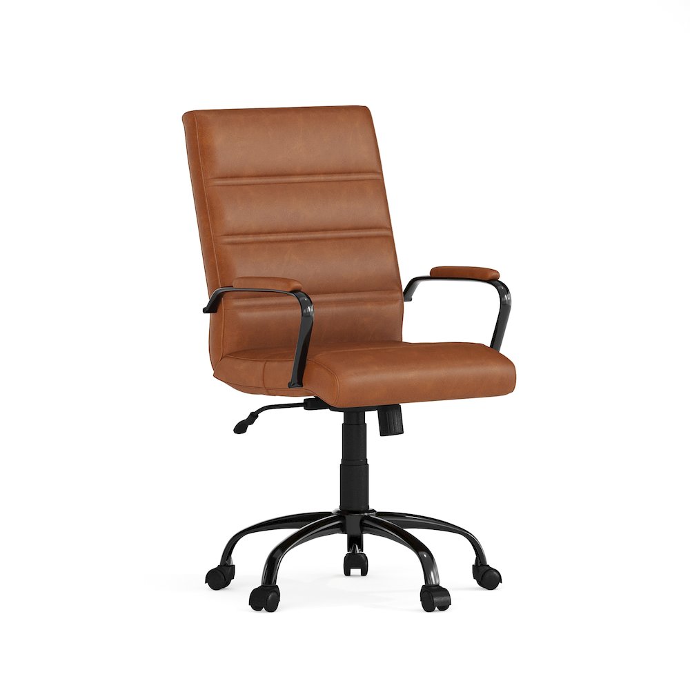 Mid-Back Brown Executive Swivel Office Chair with Black Frame and Arms. Picture 1