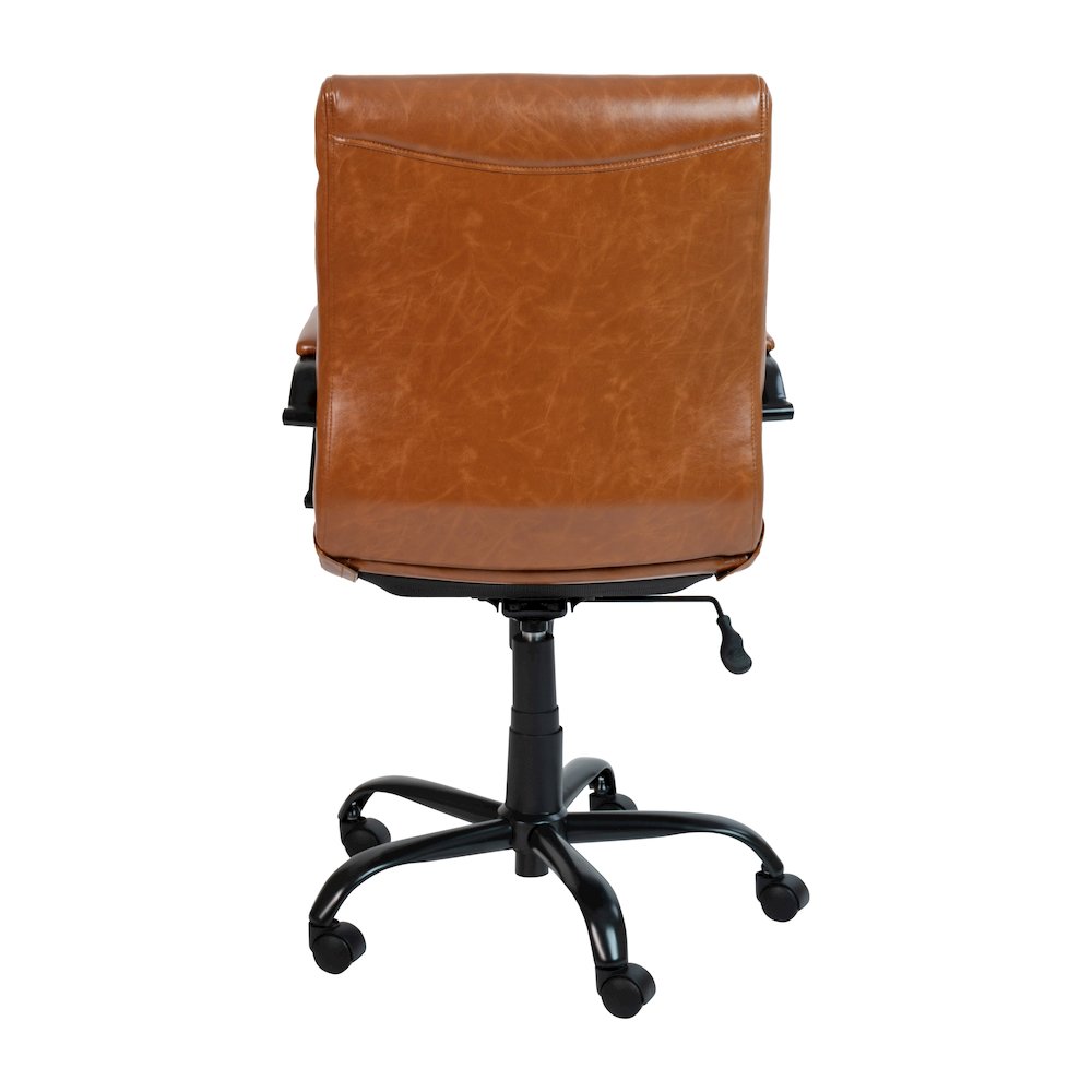 Mid-Back Brown Executive Swivel Office Chair with Black Frame and Arms. Picture 13
