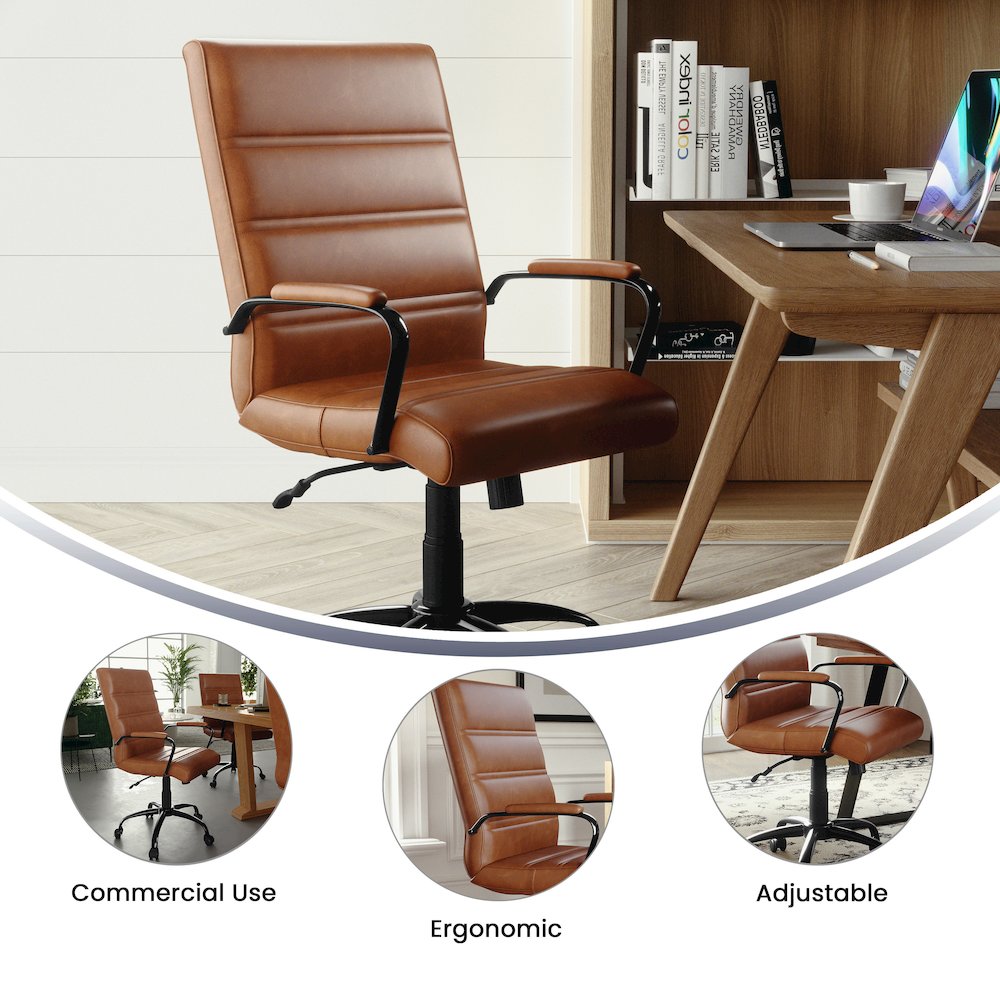 Mid-Back Brown Executive Swivel Office Chair with Black Frame and Arms. Picture 6
