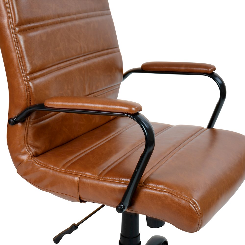 Mid-Back Brown Executive Swivel Office Chair with Black Frame and Arms. Picture 14