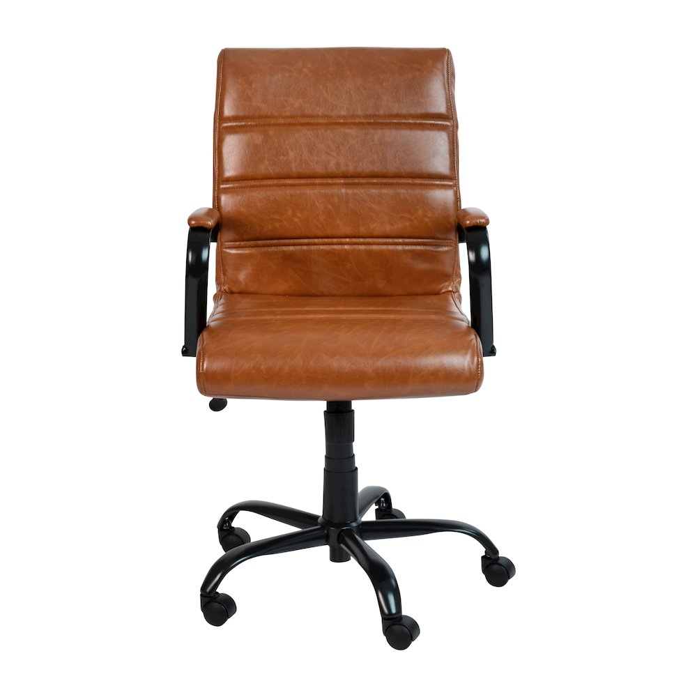 Mid-Back Brown Executive Swivel Office Chair with Black Frame and Arms. Picture 16