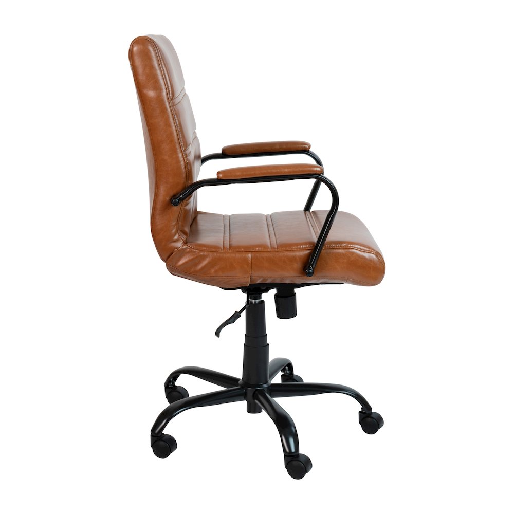 Mid-Back Brown Executive Swivel Office Chair with Black Frame and Arms. Picture 15