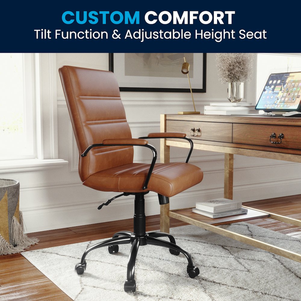 Mid-Back Brown Executive Swivel Office Chair with Black Frame and Arms. Picture 11