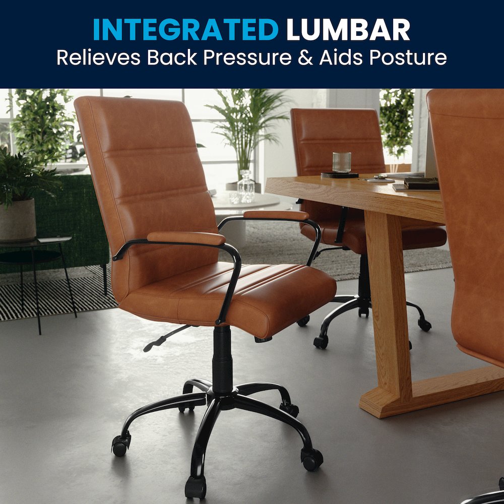Mid-Back Brown Executive Swivel Office Chair with Black Frame and Arms. Picture 12