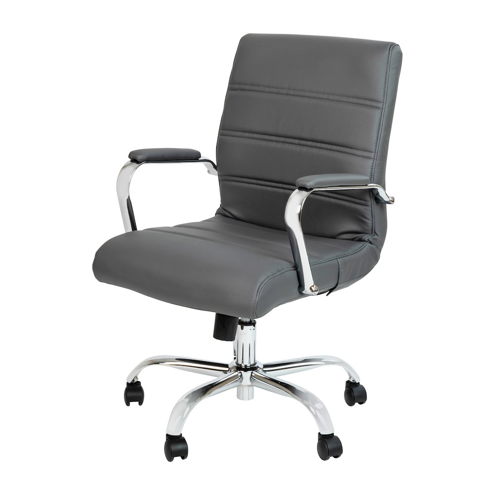 Mid-Back Gray Executive Swivel Office Chair with Chrome Frame and Arms. Picture 1