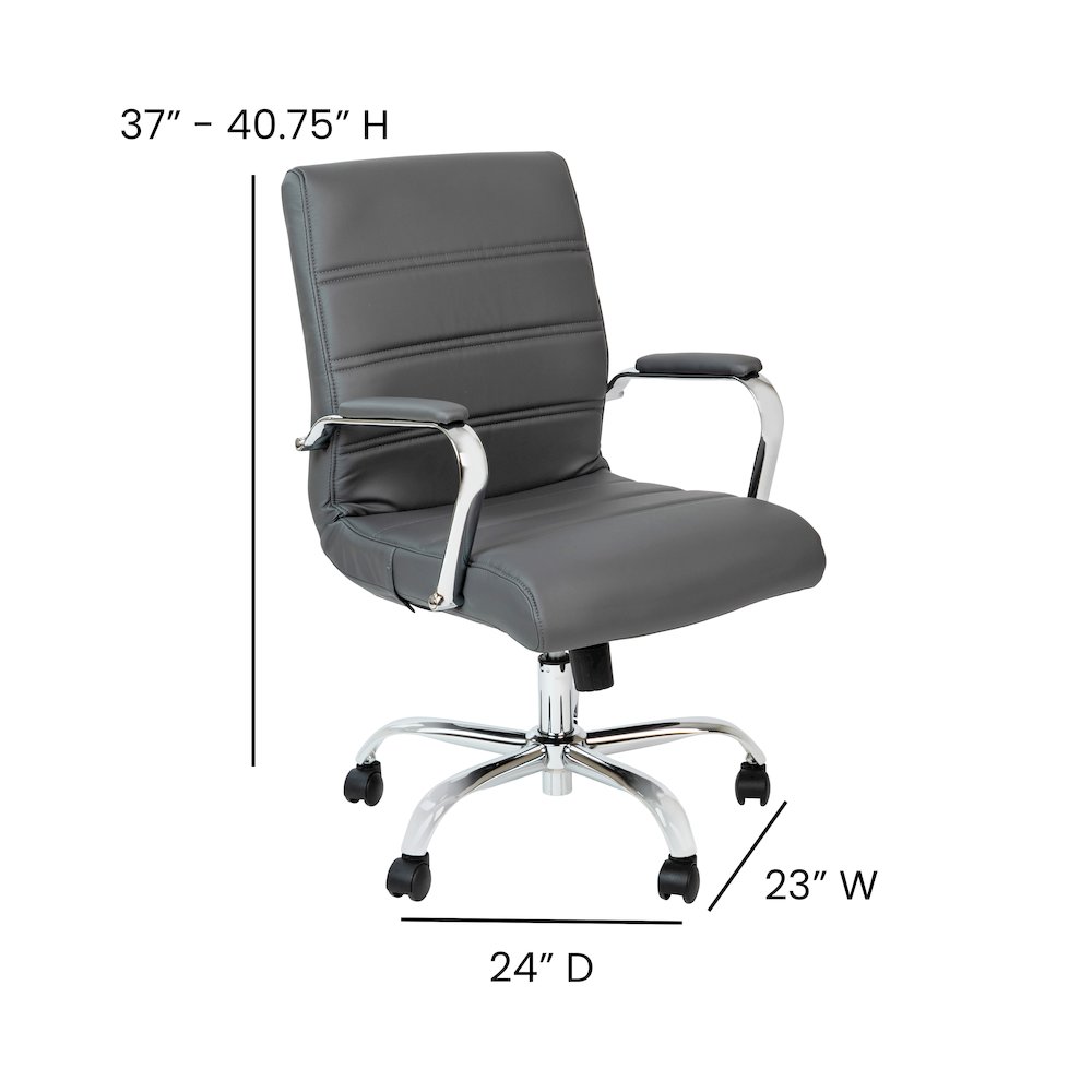 Mid-Back Gray Executive Swivel Office Chair with Chrome Frame and Arms. Picture 7