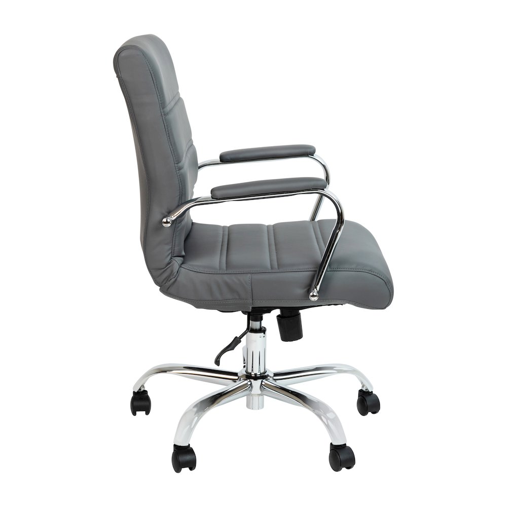 Mid-Back Gray Executive Swivel Office Chair with Chrome Frame and Arms. Picture 10
