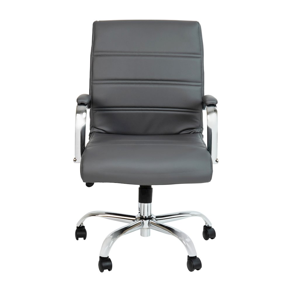 Mid-Back Gray Executive Swivel Office Chair with Chrome Frame and Arms. Picture 11