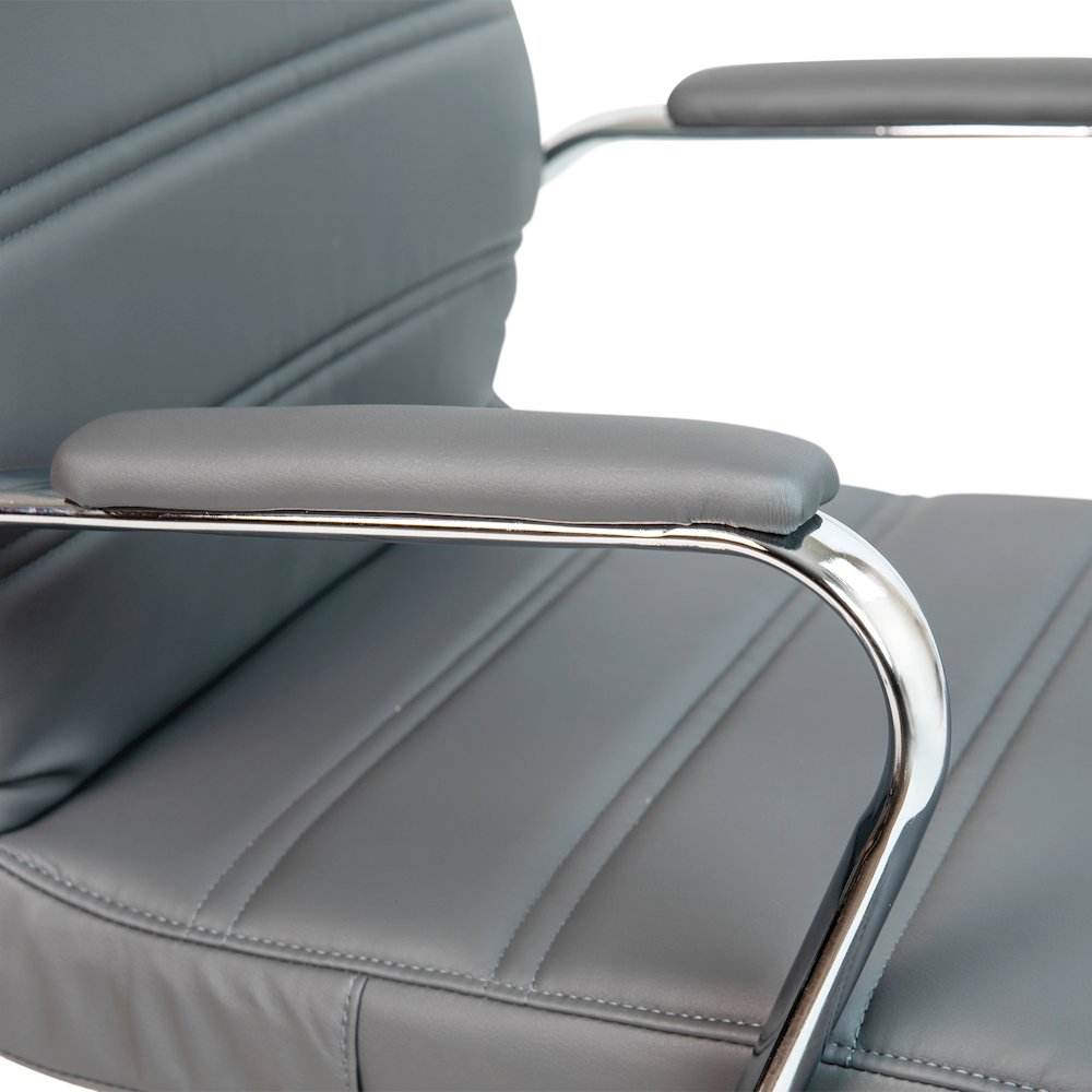 Mid-Back Gray Executive Swivel Office Chair with Chrome Frame and Arms. Picture 12
